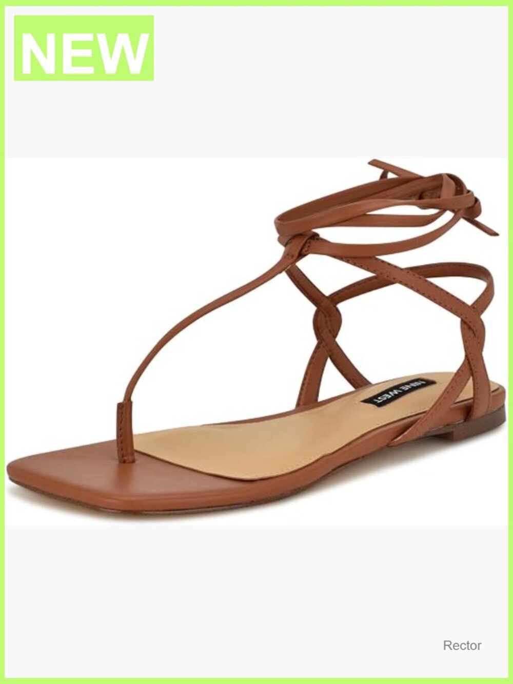 Square Toe Faux Leather Flat Sandals | Wrap Ankle Tie | Casual